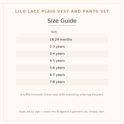 Lilo Lace Plaid Vest and Pants Set size guide - age