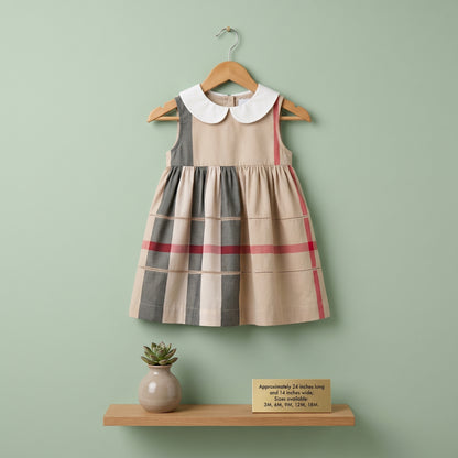 Baby Lilo Beige Plaid Organic Cotton Girls Dress