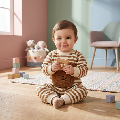Baby Lilo Bear Print Fleece Lined Baby Romper