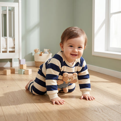 Baby Lilo Bear Print Fleece Lined Baby Romper