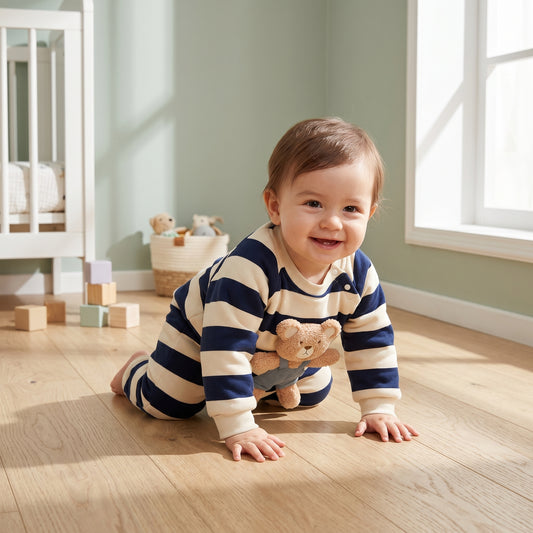 Baby Lilo Bear Print Fleece Lined Baby Romper