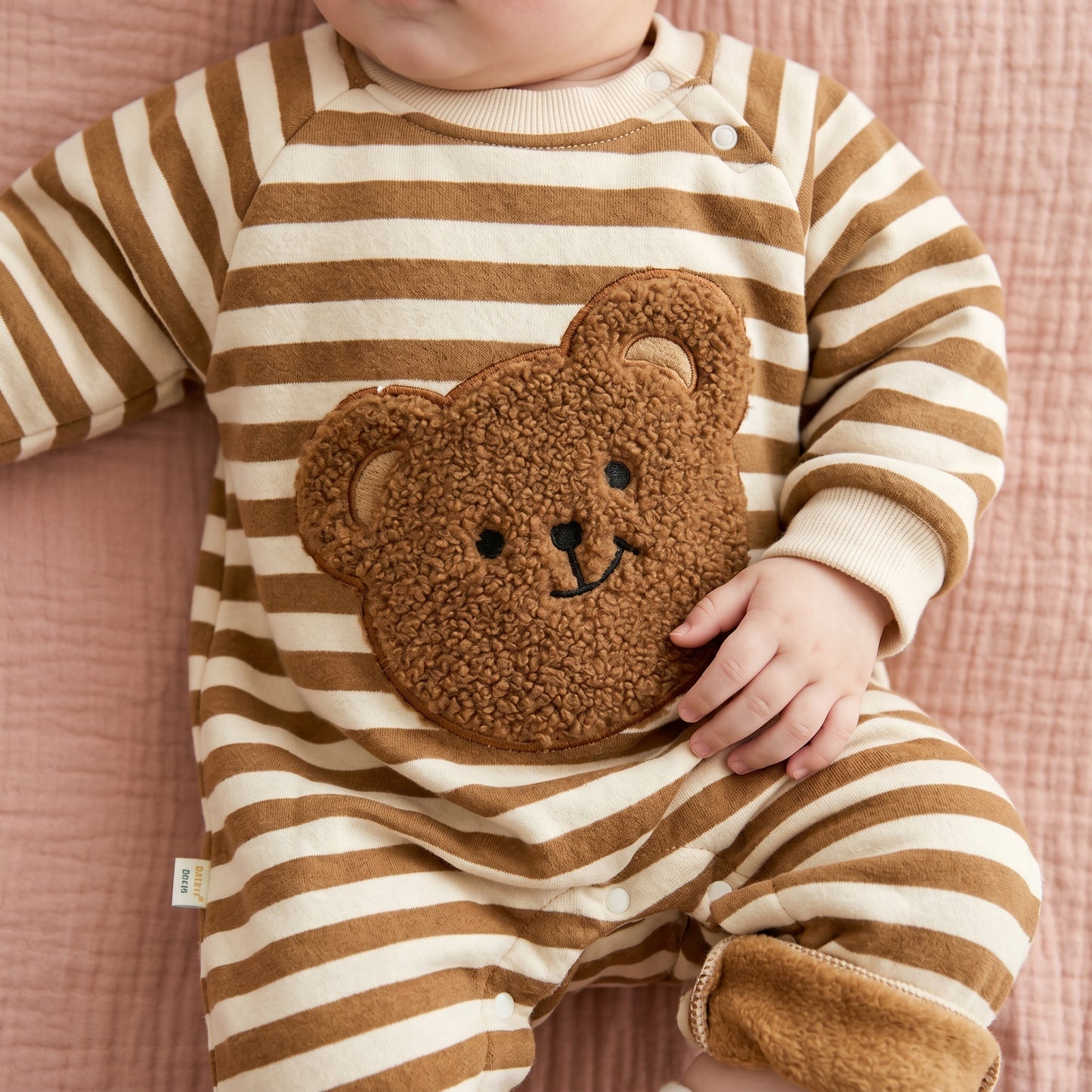 Baby Lilo Bear Print Fleece Lined Baby Romper