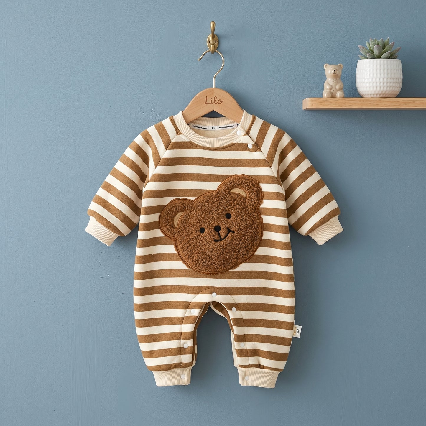 Baby Lilo Bear Print Fleece Lined Baby Romper