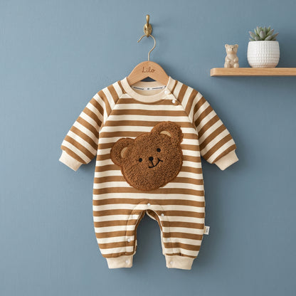 Baby Lilo Bear Print Fleece Lined Baby Romper