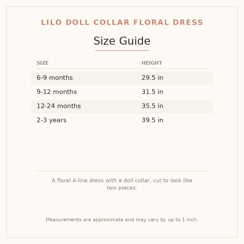 Lilo Doll Collar Floral Dress size guide - age and height