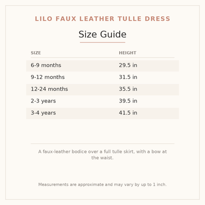 Lilo Faux Leather Tulle Dress size guide - age and height