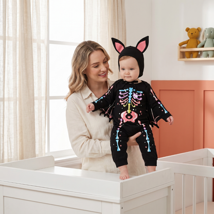 Halloween Skeleton Bat Baby Onesie with Hat