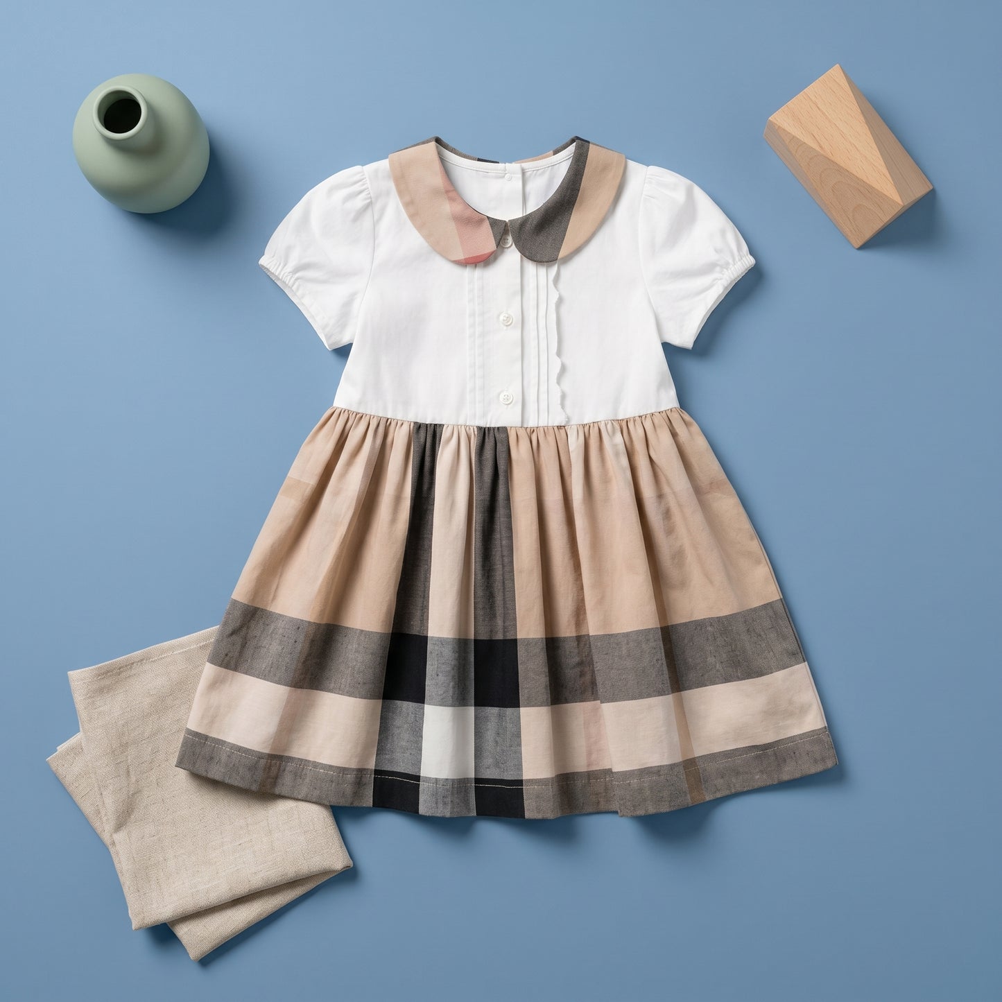 Baby Lilo Beige Plaid Vintage Girls Dress