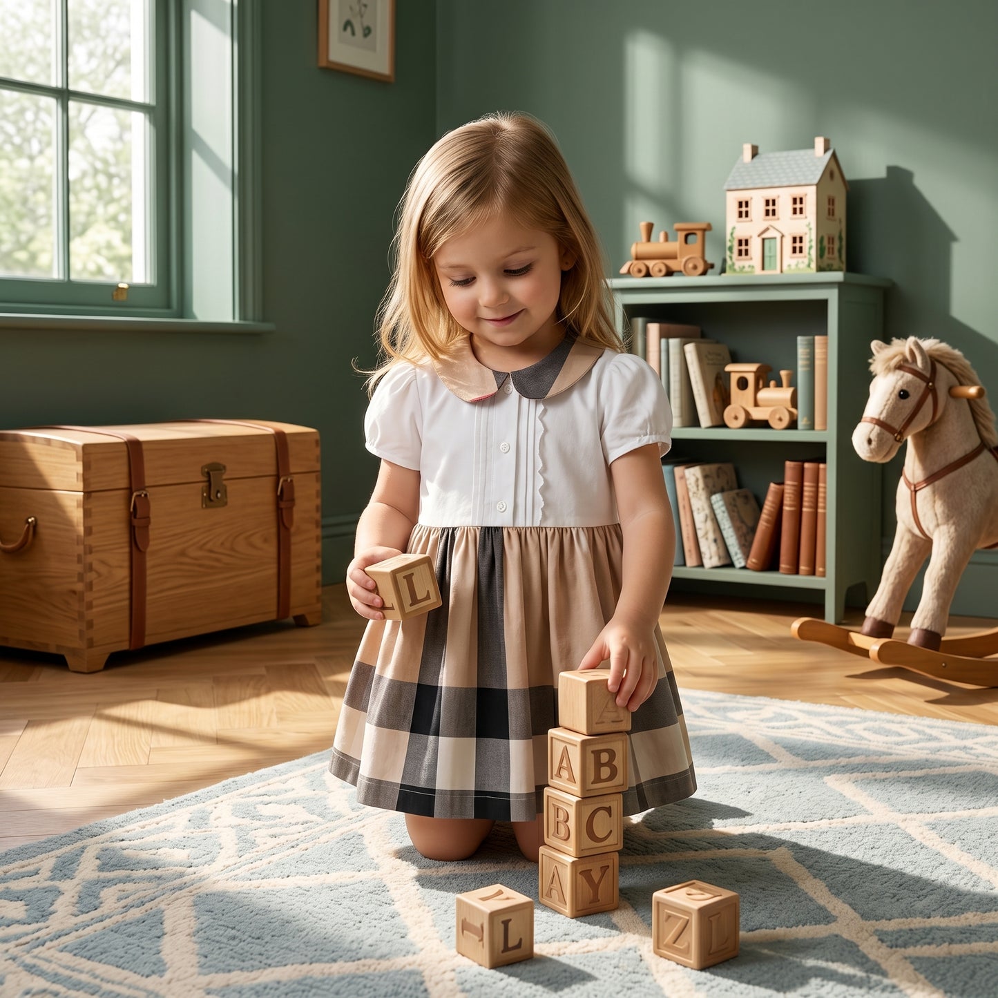 Baby Lilo Beige Plaid Vintage Girls Dress