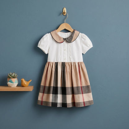 Baby Lilo Beige Plaid Vintage Girls Dress