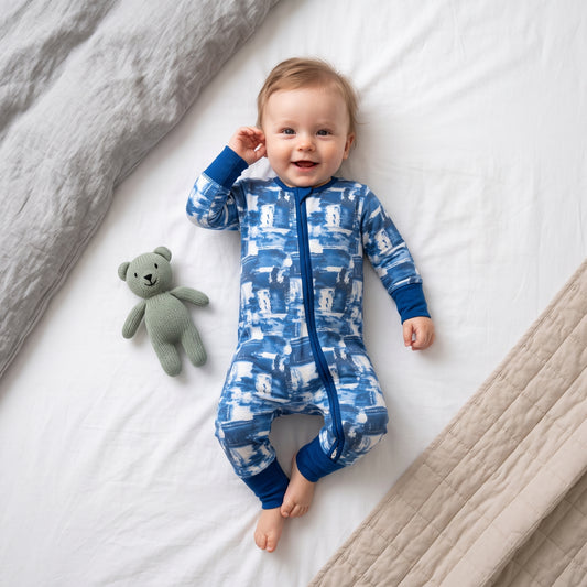 Blue Oil Pastel Baby Zip Romper