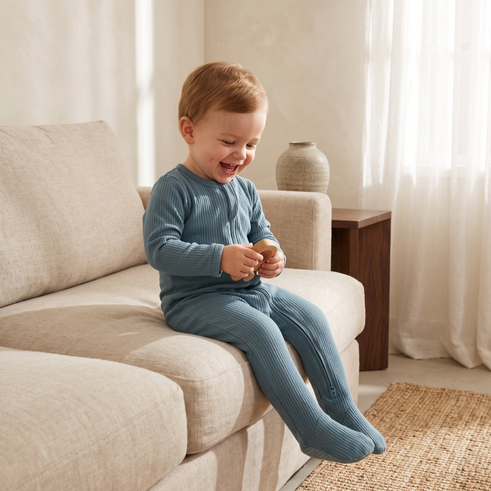 Lilo Infant Ribbed Footie Sleeper in Blue