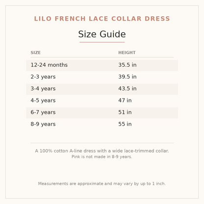 Lilo French Lace Collar Dress size guide - age and height