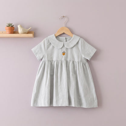 Clara Embroidered Cotton Linen Girls Dress