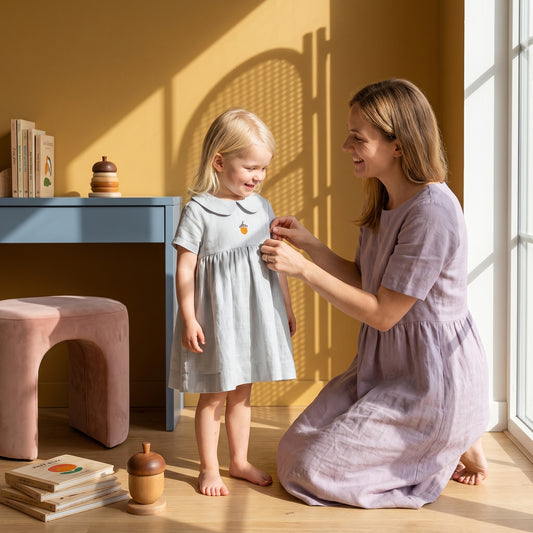 Clara Embroidered Cotton Linen Girls Dress