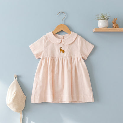 Clara Embroidered Cotton Linen Girls Dress