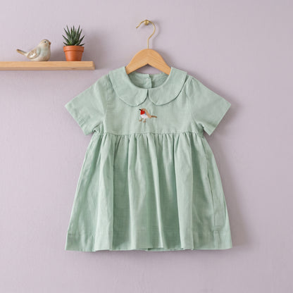 Clara Embroidered Cotton Linen Girls Dress