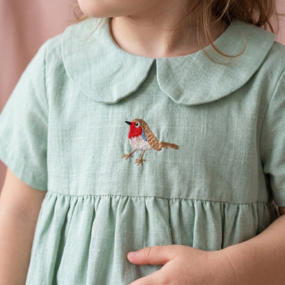 Clara Embroidered Cotton Linen Girls Dress