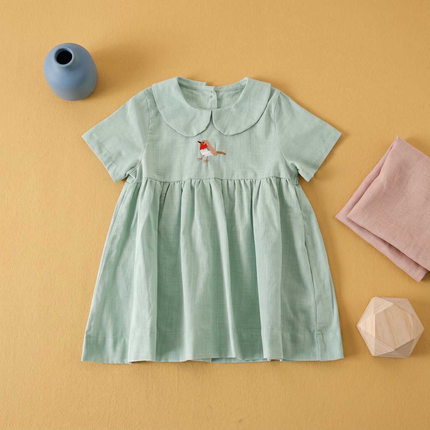 Clara Embroidered Cotton Linen Girls Dress