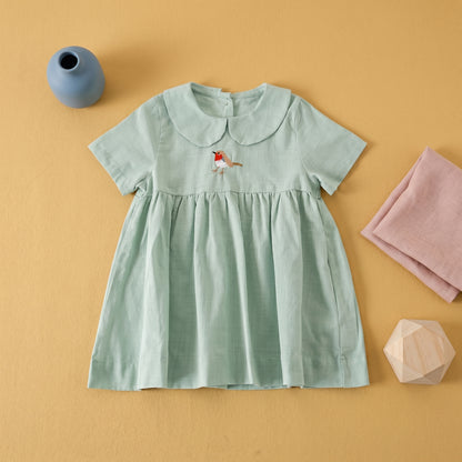 Clara Embroidered Cotton Linen Girls Dress