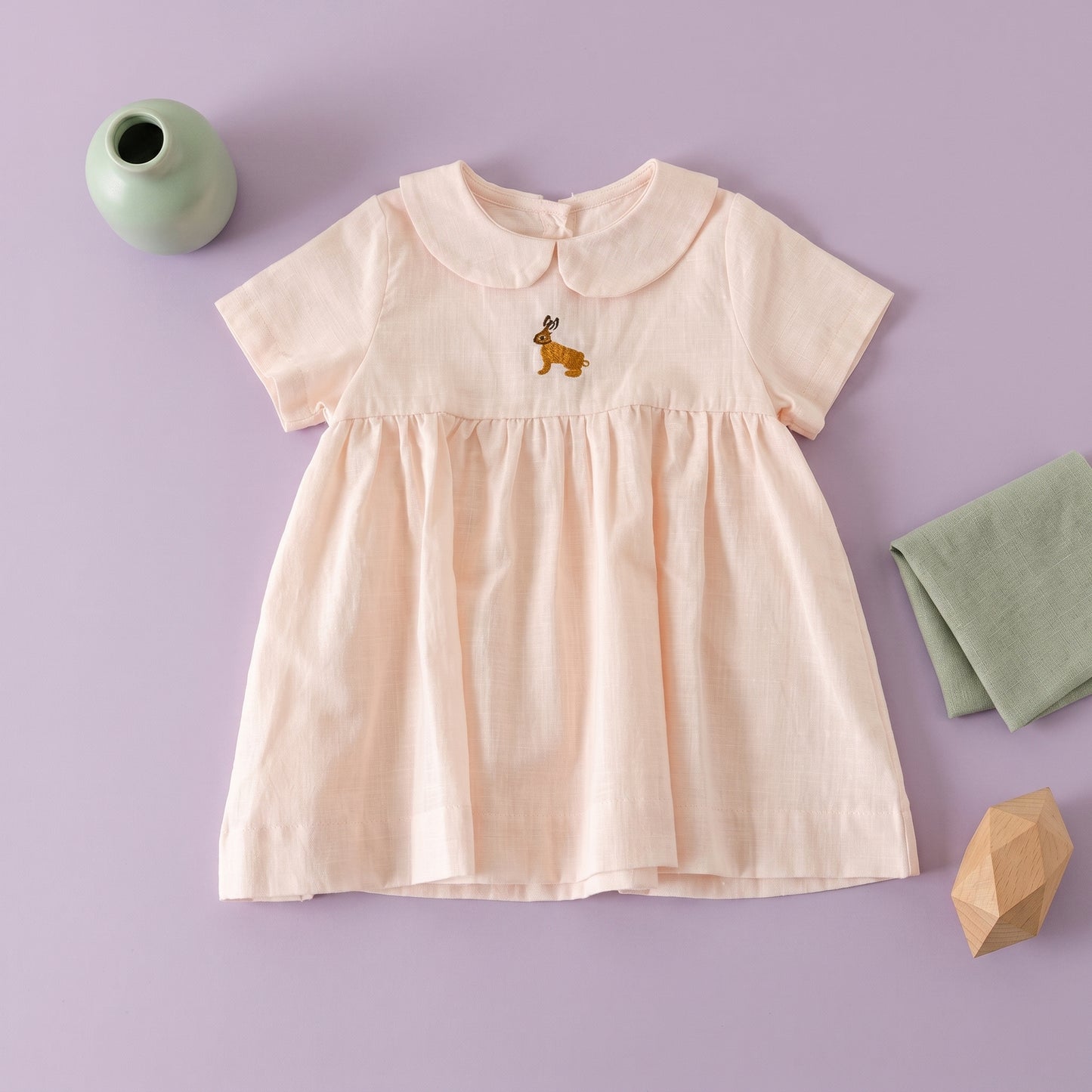 Clara Embroidered Cotton Linen Girls Dress