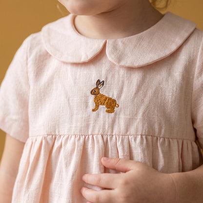 Clara Embroidered Cotton Linen Girls Dress