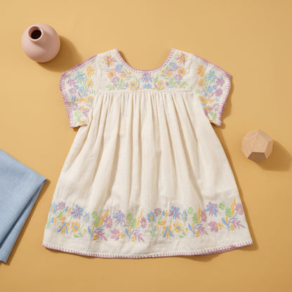 Freya Embroidered Short Sleeve Girls Dress