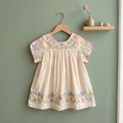 Freya Embroidered Short Sleeve Girls Dress
