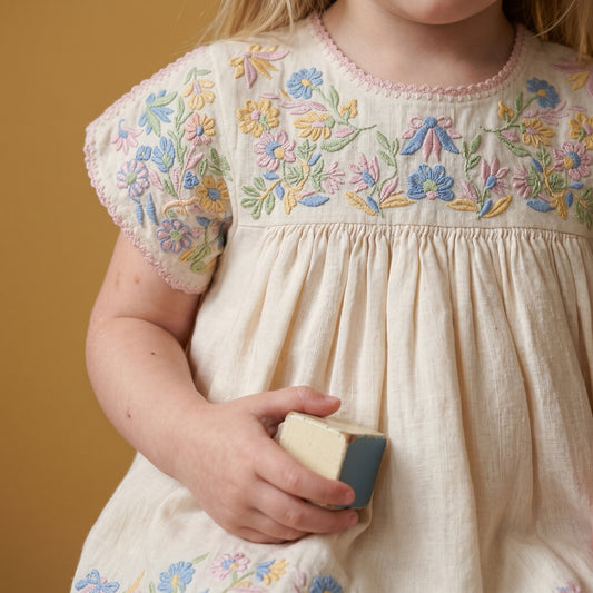 Freya Embroidered Short Sleeve Girls Dress