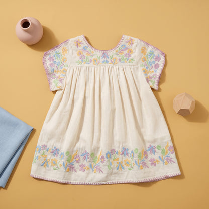 Freya Embroidered Short Sleeve Girls Dress