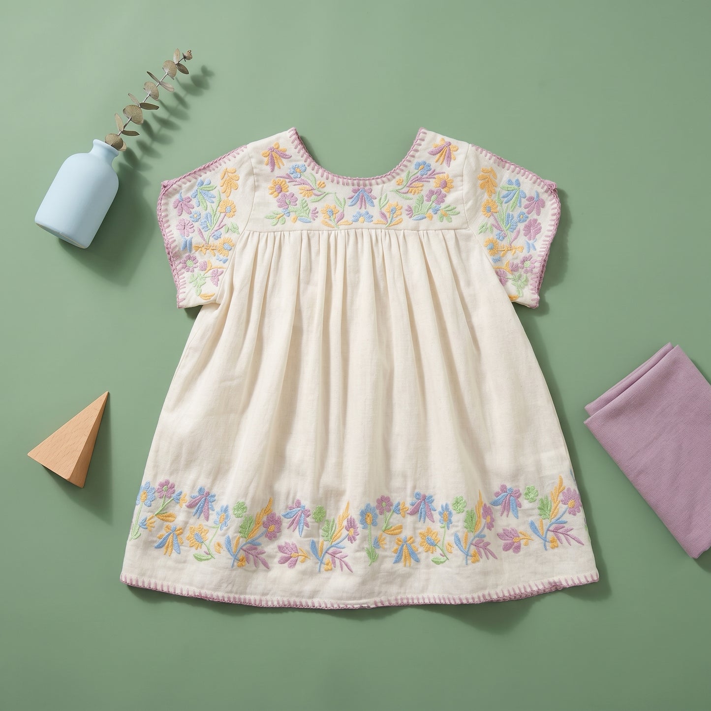 Freya Embroidered Short Sleeve Girls Dress