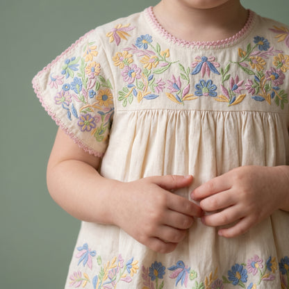 Freya Embroidered Short Sleeve Girls Dress
