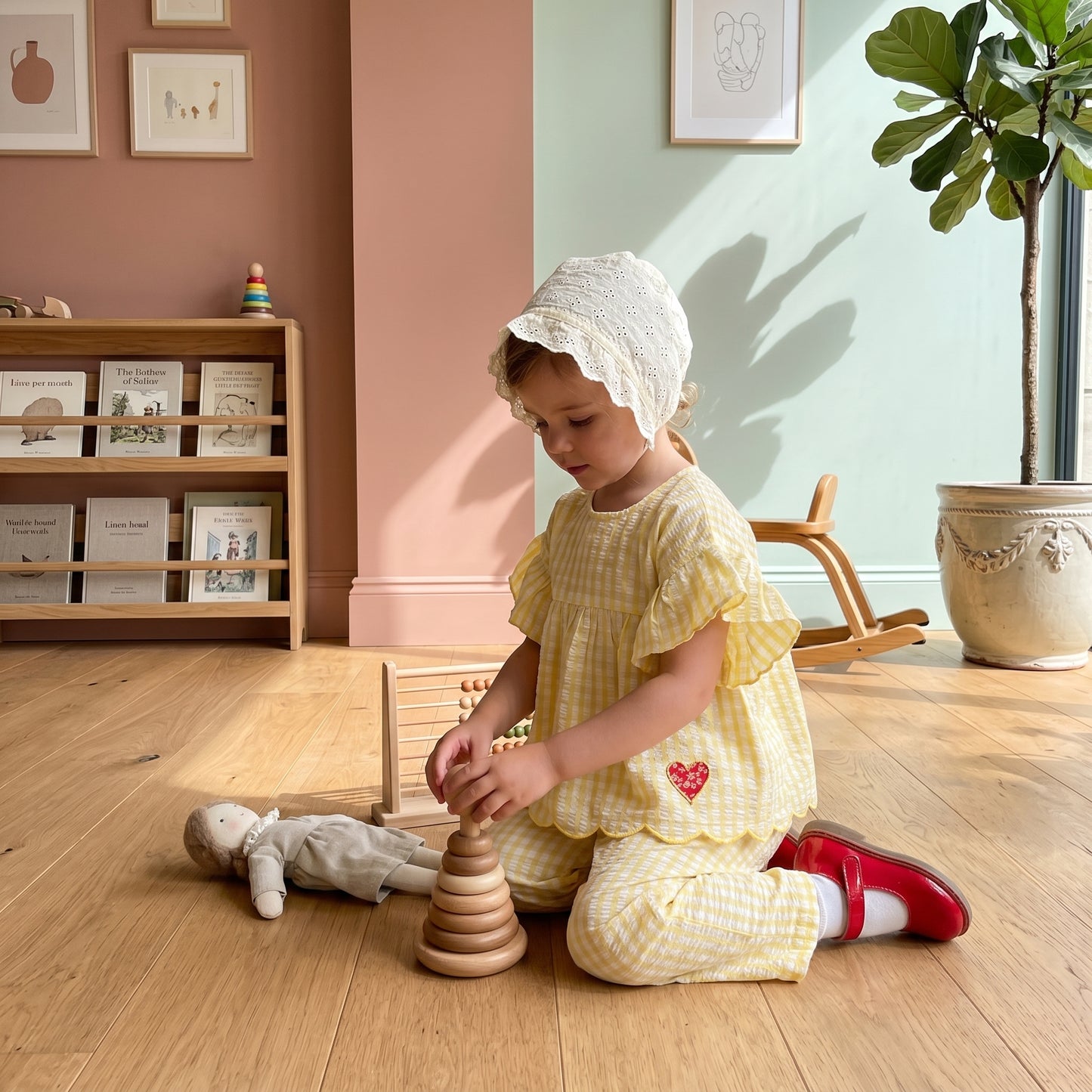 Daisy Ruffle Sleeve Plaid Girls Set
