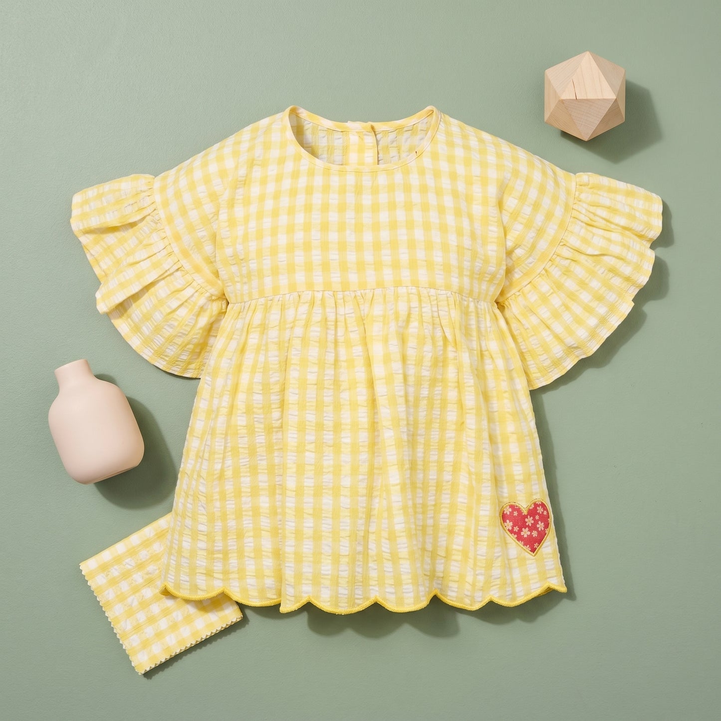Daisy Ruffle Sleeve Plaid Girls Set