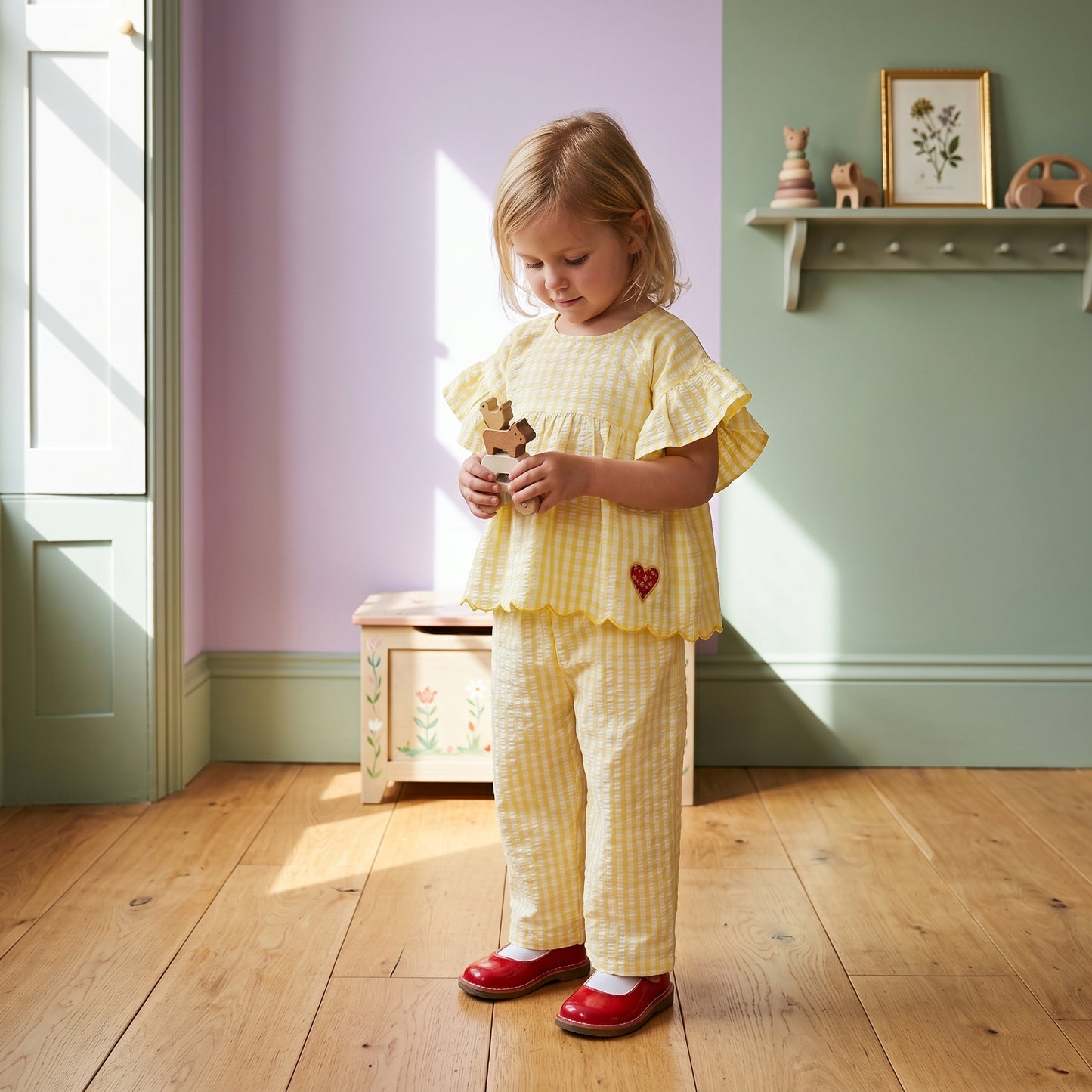 Daisy Ruffle Sleeve Plaid Girls Set
