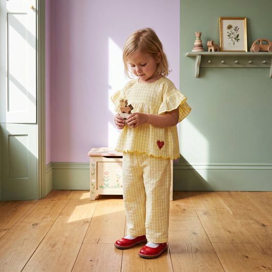 Daisy Ruffle Sleeve Plaid Girls Set