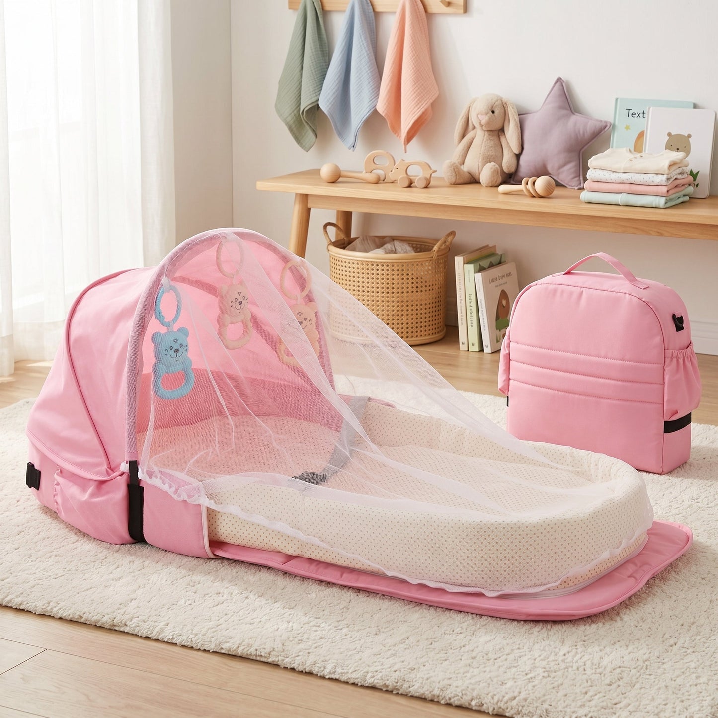 Foldable Travel Bassinet with Mosquito Net