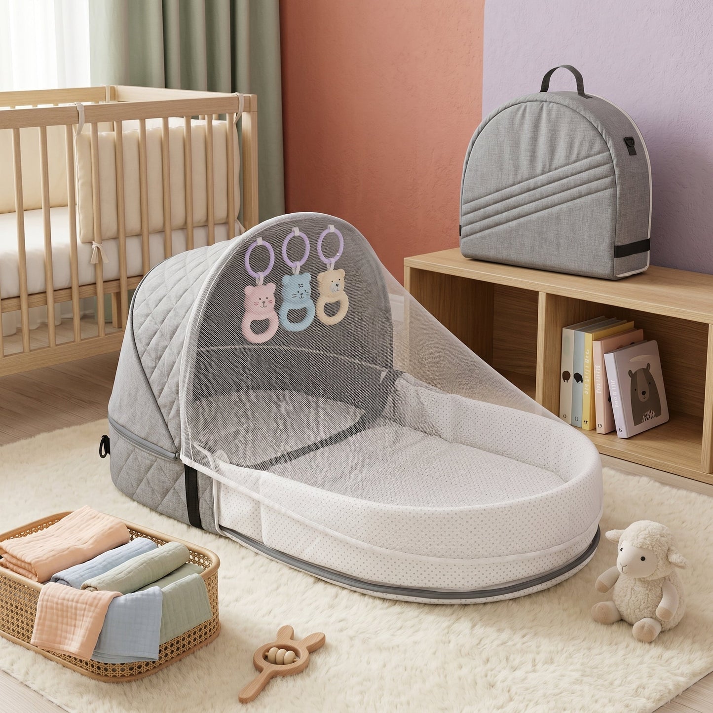 Foldable Travel Bassinet with Mosquito Net