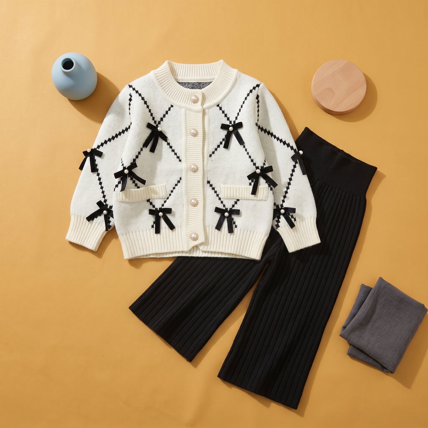 Elsie Knit Cotton Girls Cardigan and Bottom Set