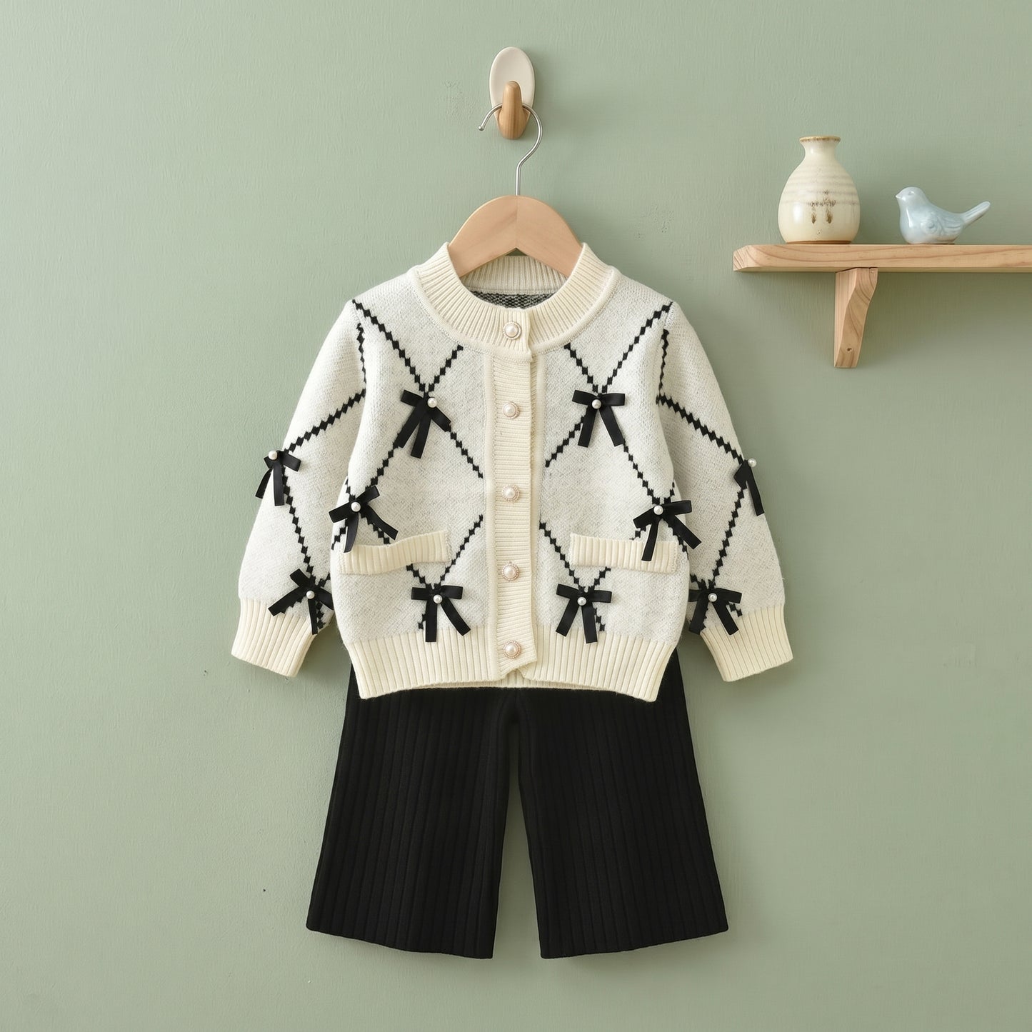 Elsie Knit Cotton Girls Cardigan and Bottom Set