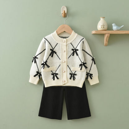 Elsie Knit Cotton Girls Cardigan and Bottom Set
