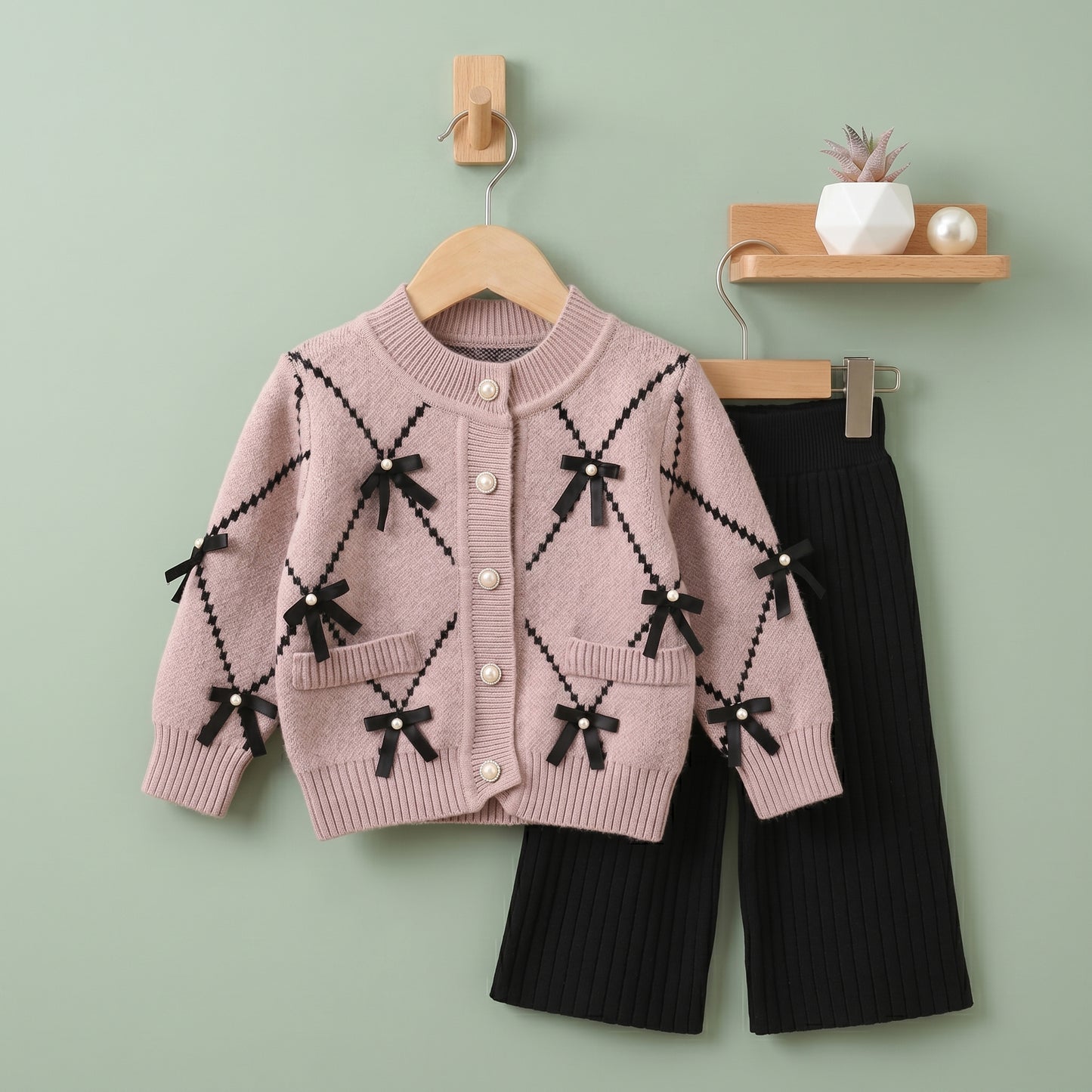 Elsie Knit Cotton Girls Cardigan and Bottom Set