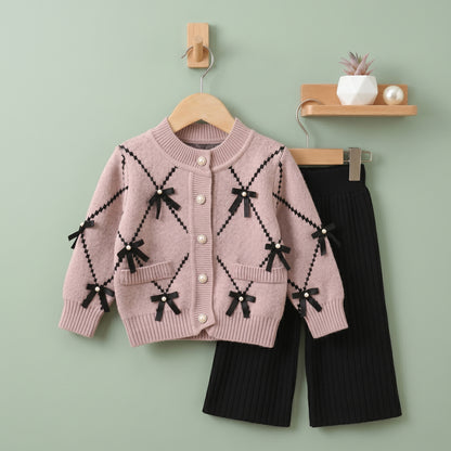 Elsie Knit Cotton Girls Cardigan and Bottom Set