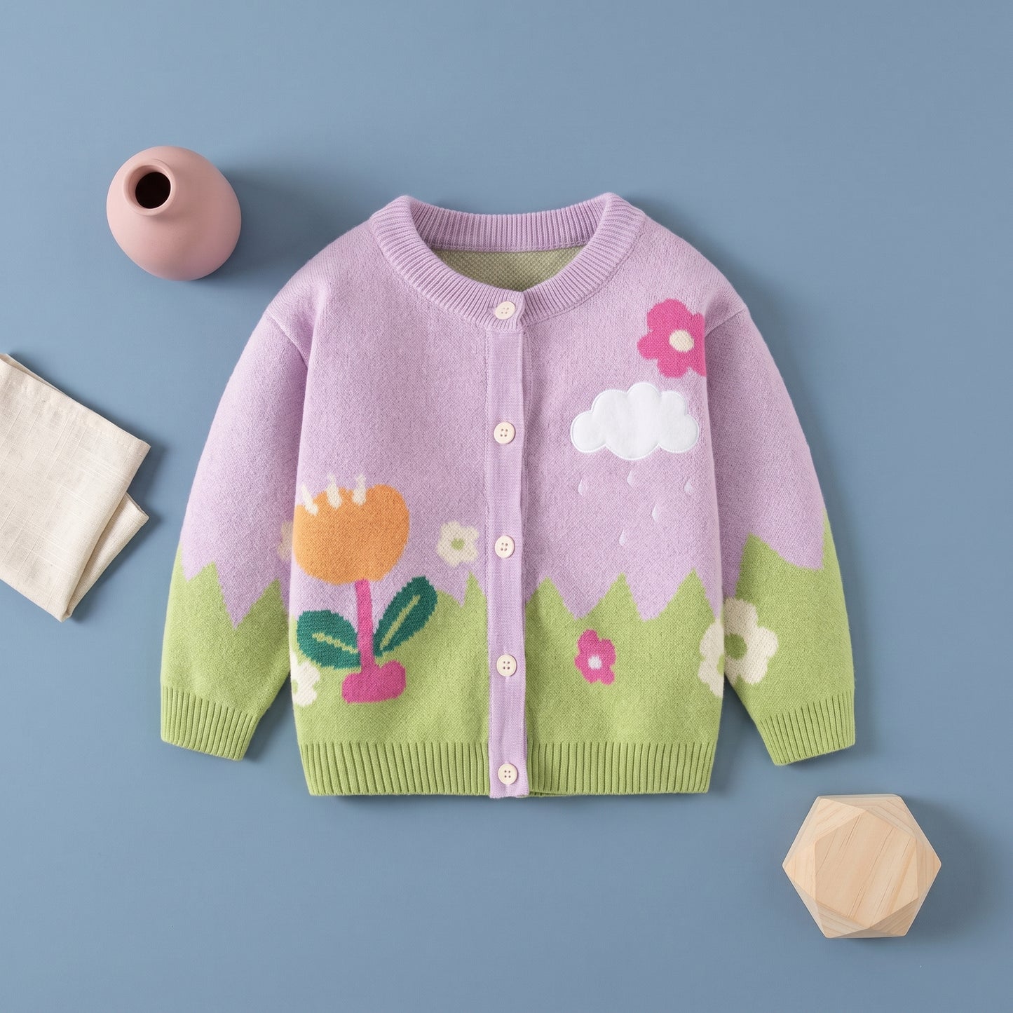 Rosie Floral Knit Cotton Girls Cardigan