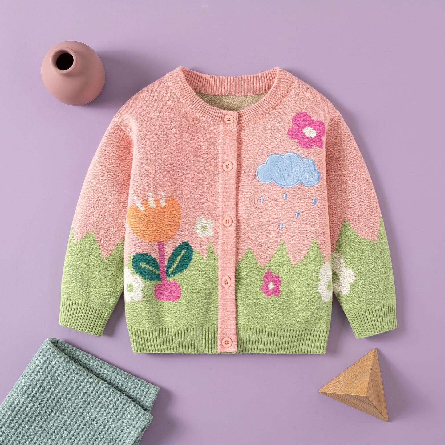Rosie Floral Knit Cotton Girls Cardigan
