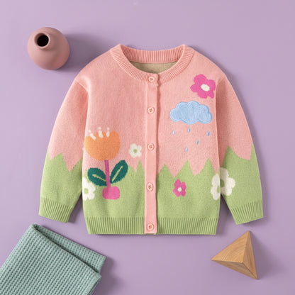 Rosie Floral Knit Cotton Girls Cardigan