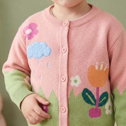 Rosie Floral Knit Cotton Girls Cardigan