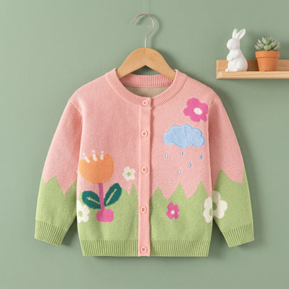 Rosie Floral Knit Cotton Girls Cardigan