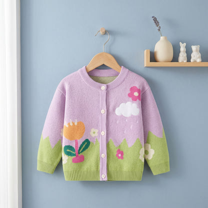 Rosie Floral Knit Cotton Girls Cardigan