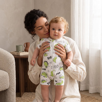 Roaring Dinosaur Baby Zip Romper